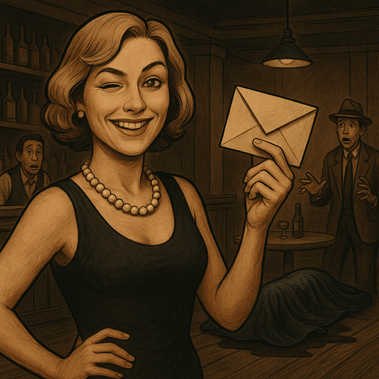 A stylish flapper in a 1920s dress with a bob haircut, gracefully handing out party invitations to guests at a lively gathering, set against a backdrop of jazz music and festive decor.