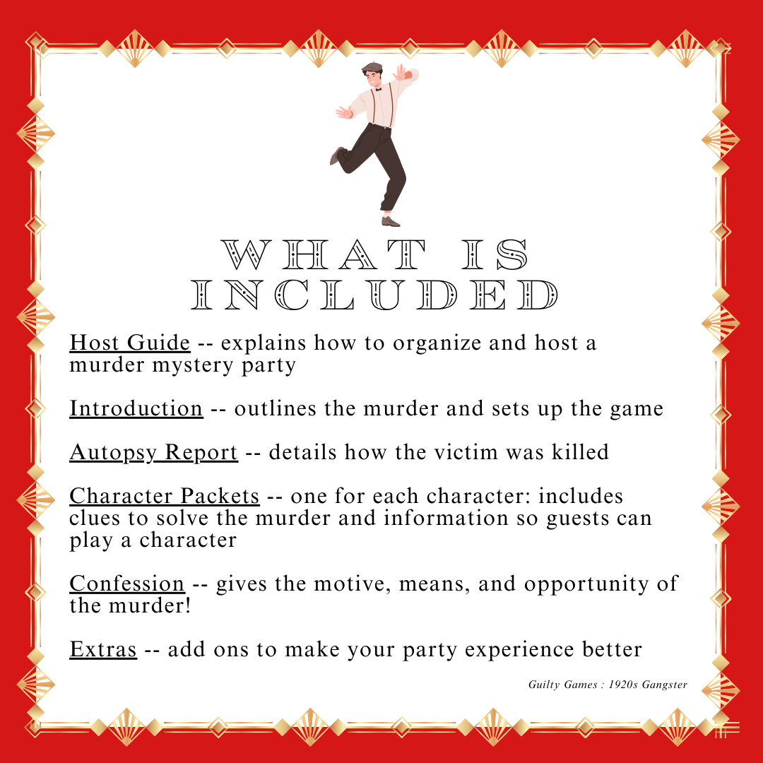 1920s Gangster Gunman Murder Mystery Party Game - digital files delivered via email - Guilty Games