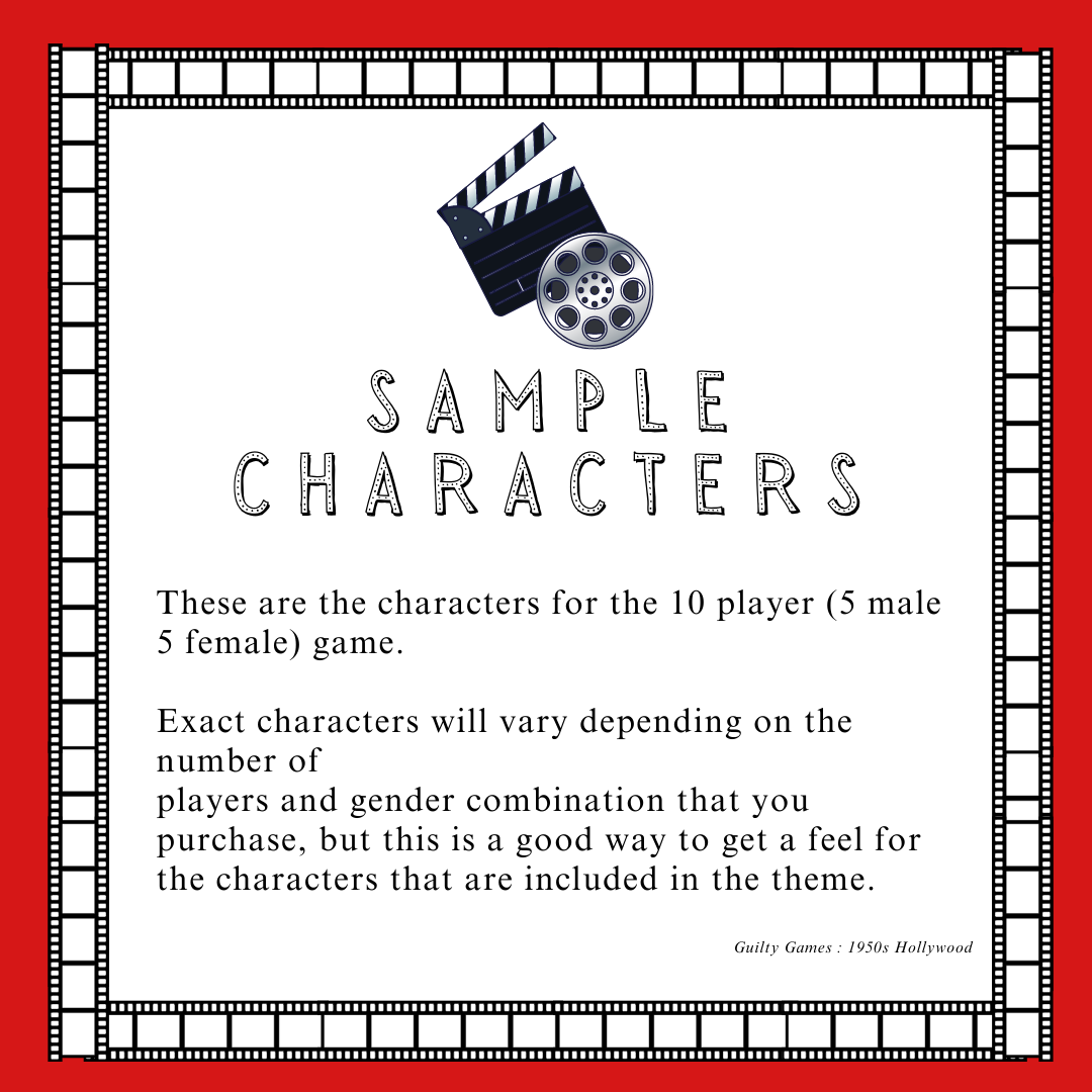 1950s Hollywood Murder Mystery Game - digital files delivered via email - Guilty Games