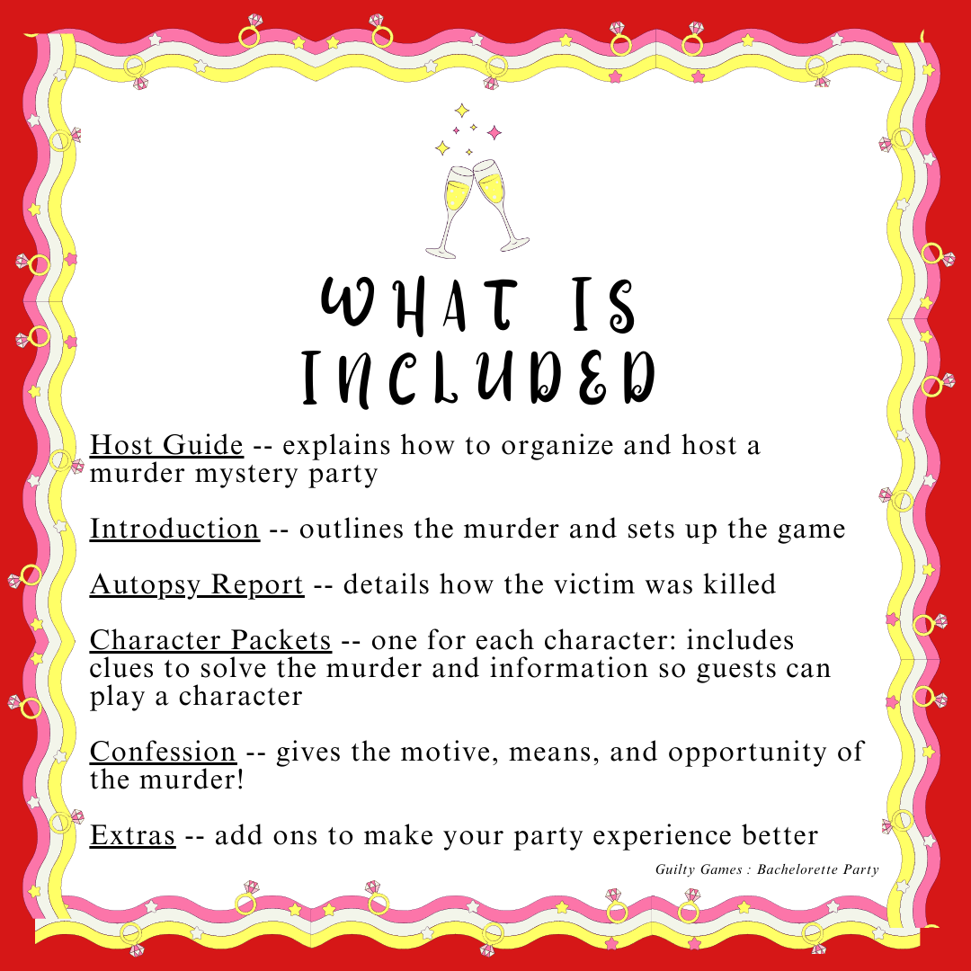Bachelorette Party Murder Mystery Party Game - digital files delivered via email - Guilty Games