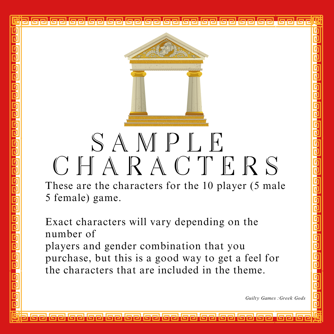 an athens arch with a gold border and red background and sample character text