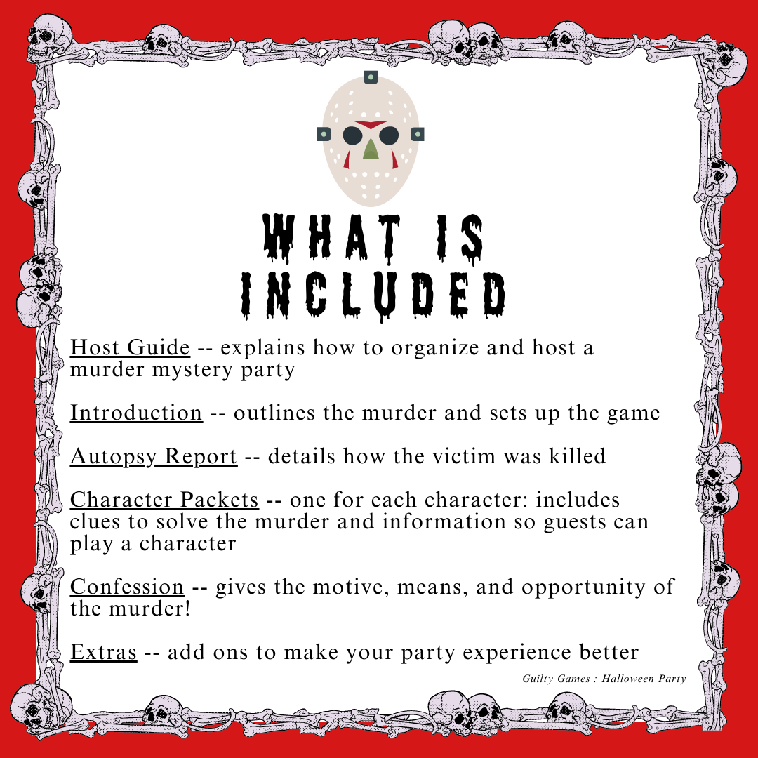 Halloween Party Homicide Murder Mystery Party Game — digital files delivered via email - Guilty Games