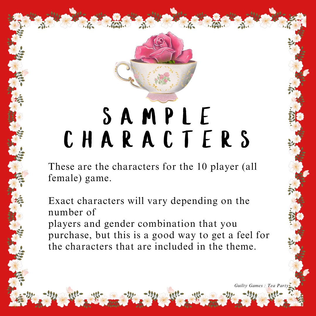 Tea Party Murder Mystery Party Game - digital files delivered via email - Guilty Games