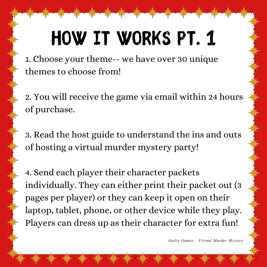 Virtual Murder Mystery Party Game with 30+ Themes to Choose From