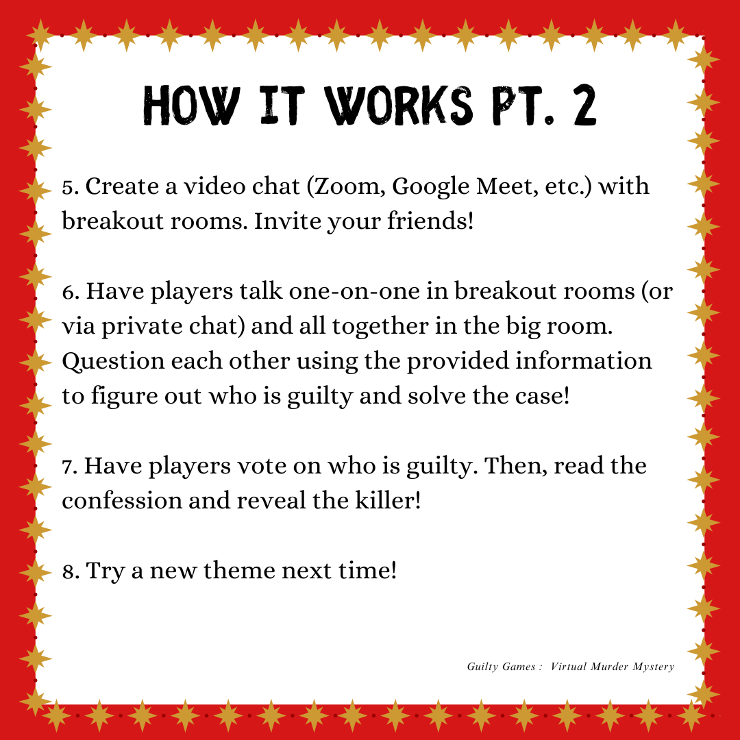 Virtual Murder Mystery Party Game with 30+ Themes to Choose From