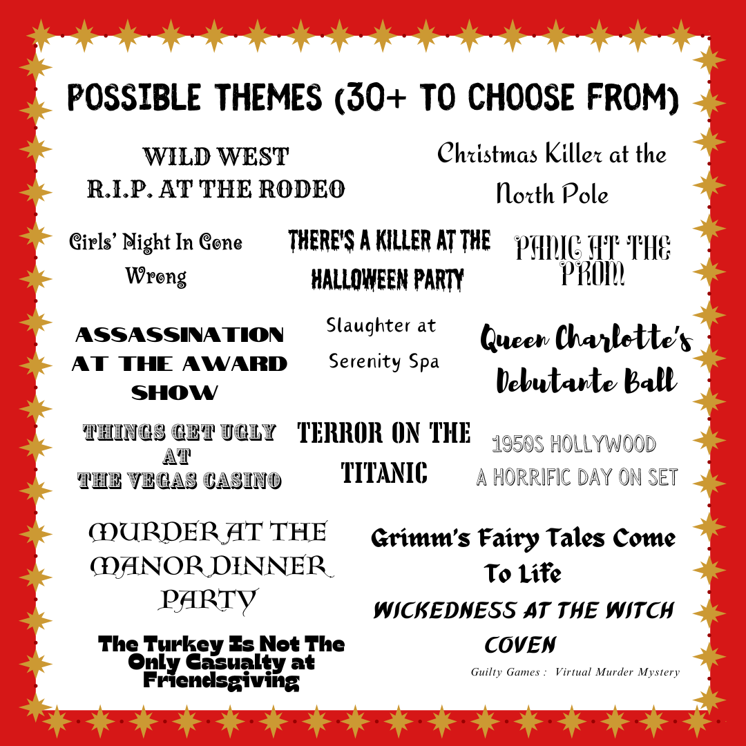 Virtual Murder Mystery Party Game with 30+ Themes to Choose From