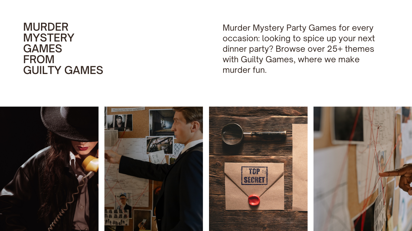 four images of woman detective, man in front of map, top secret file, and crime suspect board