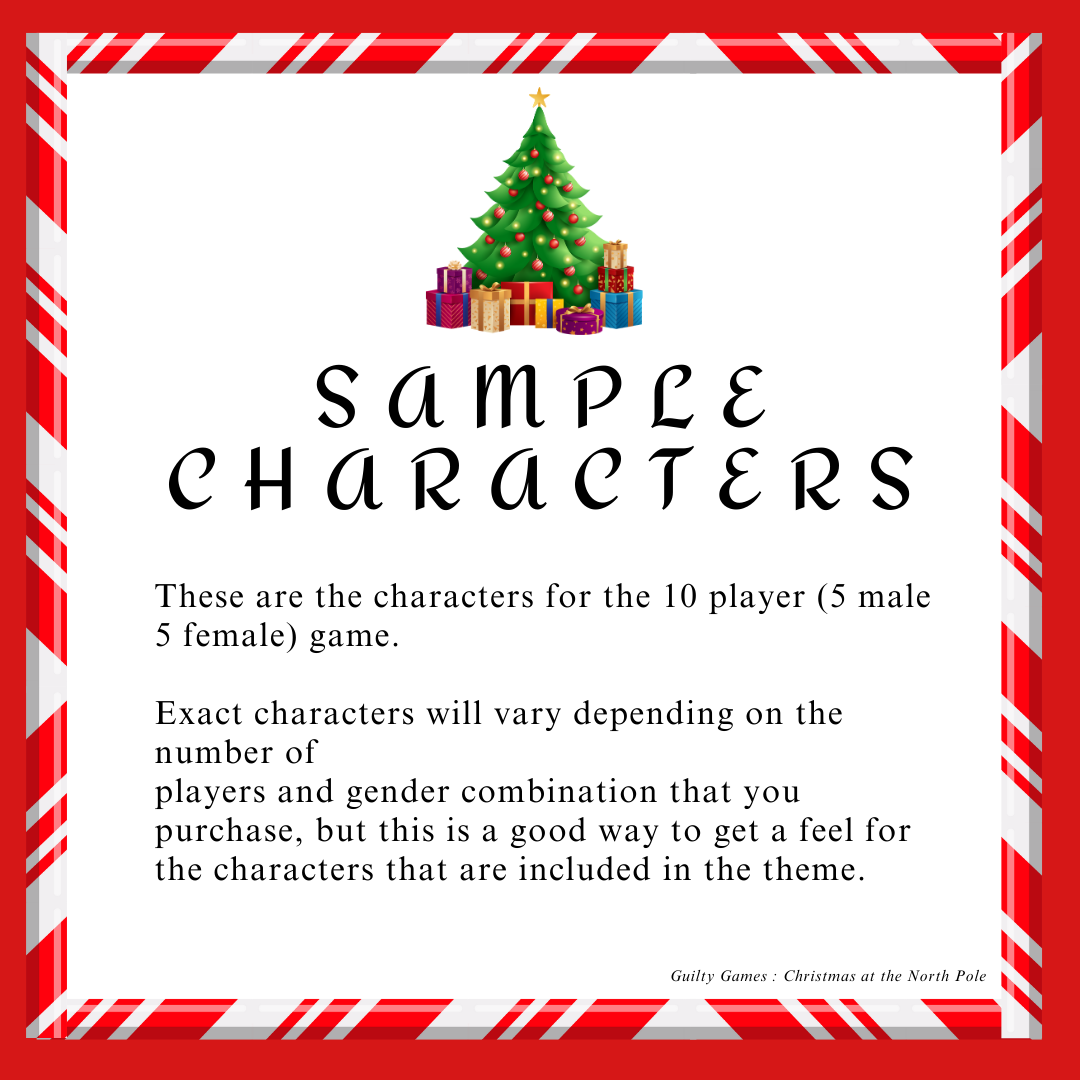 red background with candy cane border with sample character text and small christmas tree clipart