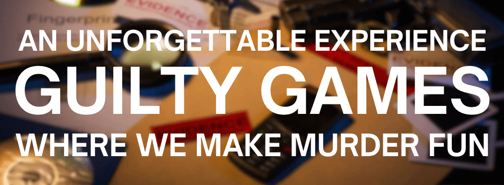 text of guilty games over a blurry crime scene evidence