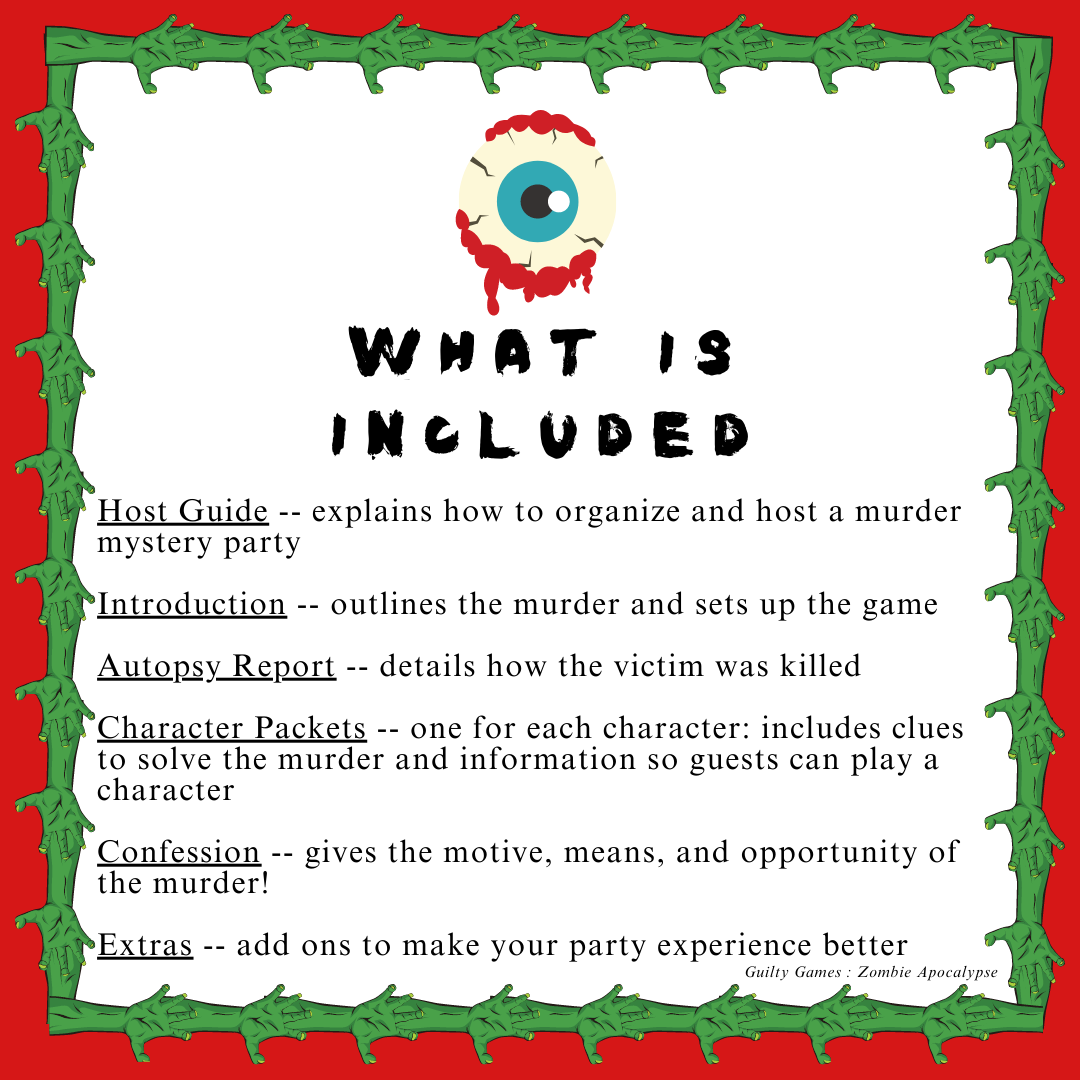 Zombie Apocalypse Murder Mystery Party Game - digital files delivered via email - Guilty Games