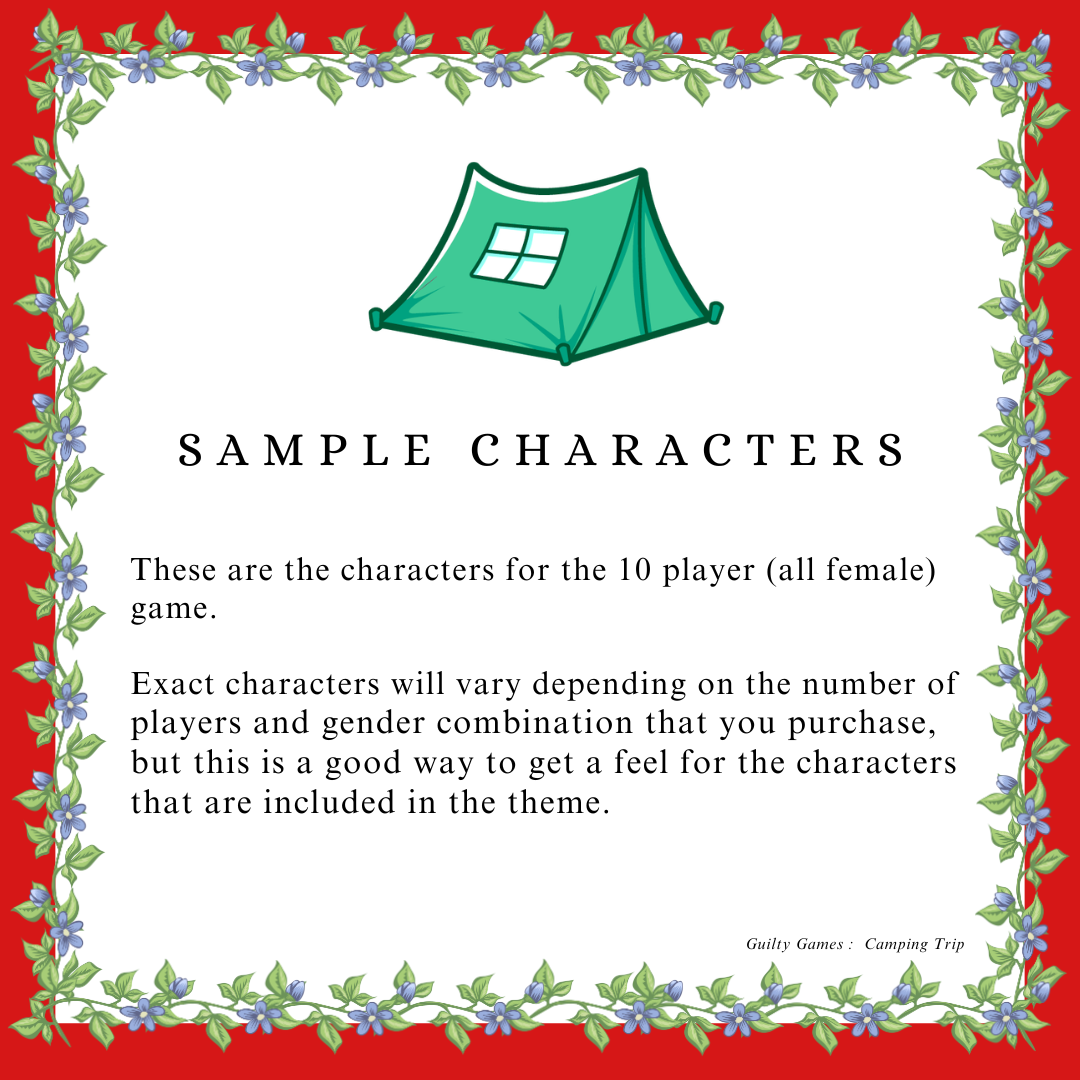 Camping Trip Murder Mystery Party Game Kit- digital files delivered via email within 24 hours, Game for Girl Scout Troop