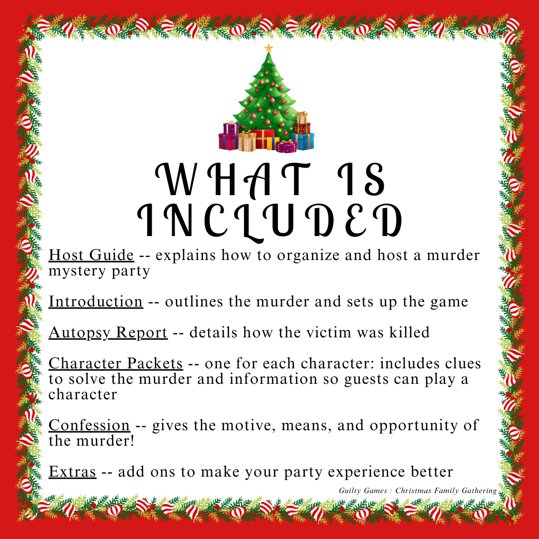 Christmas Family Gathering Murder Mystery Party Game - digital files delivered via email