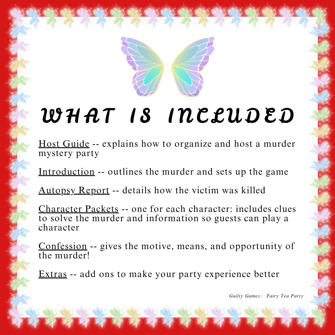 Fairy Forest Tea Party Murder Mystery Party Game - digital files delivered via email