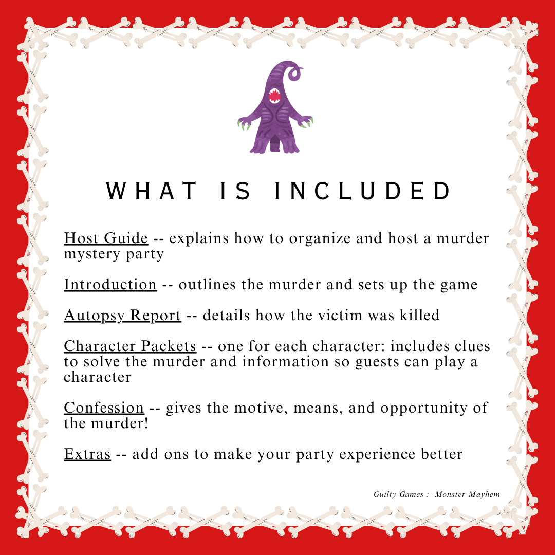 Monster Mayhem Murder Mystery Party Game - digital files delivered via email