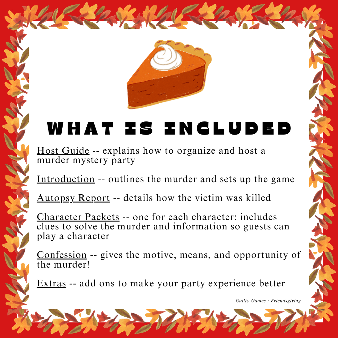 Friendsgiving Dinner Party Murder Mystery Party Game Kit - digital files delivered via email