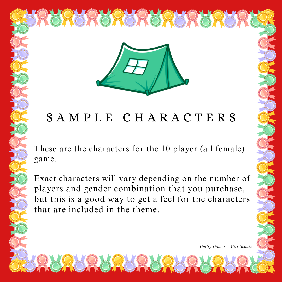 Girl Scouts Camping Trip Murder Mystery Party Game Kit- digital files delivered via email within 24 hours, Game for Girl Scout Troop