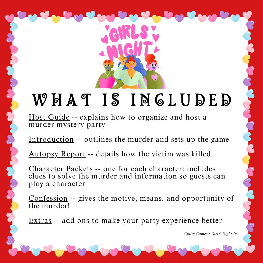 Murder at the Girls' Night In Murder Mystery Party Game - digital files delivered via email