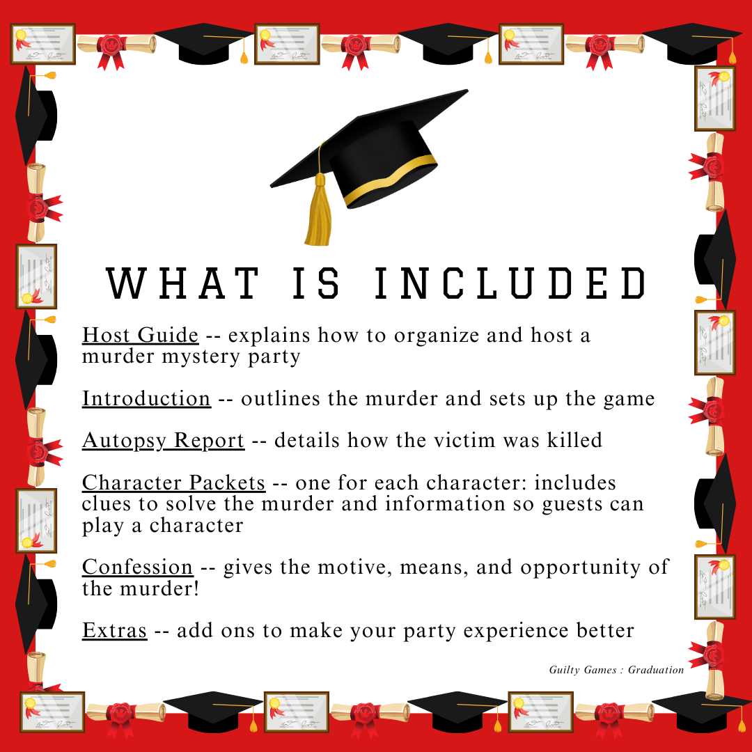Graduation Murder Mystery Party Game - digital files delivered via email