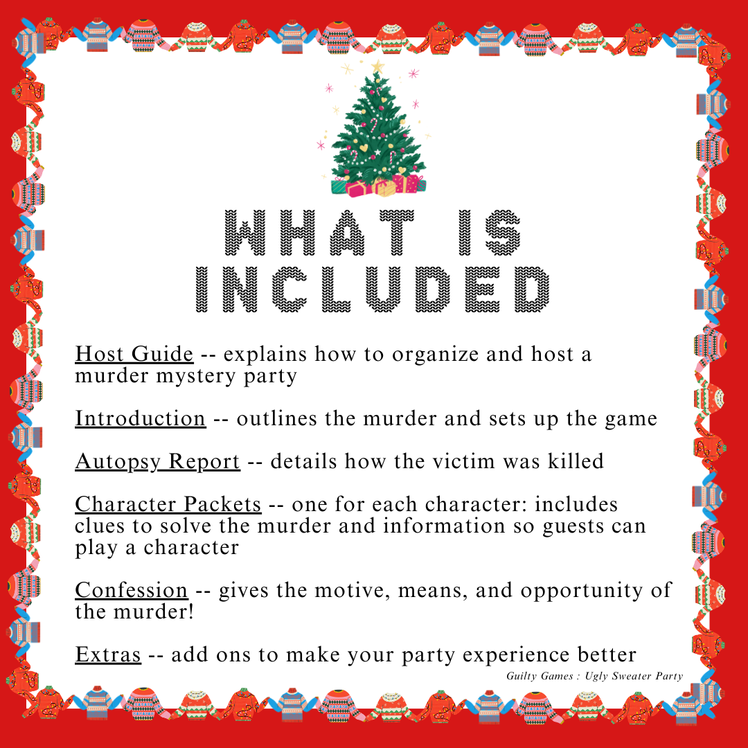 Ugly Sweater Party Murder Mystery Game - digital files delivered via email