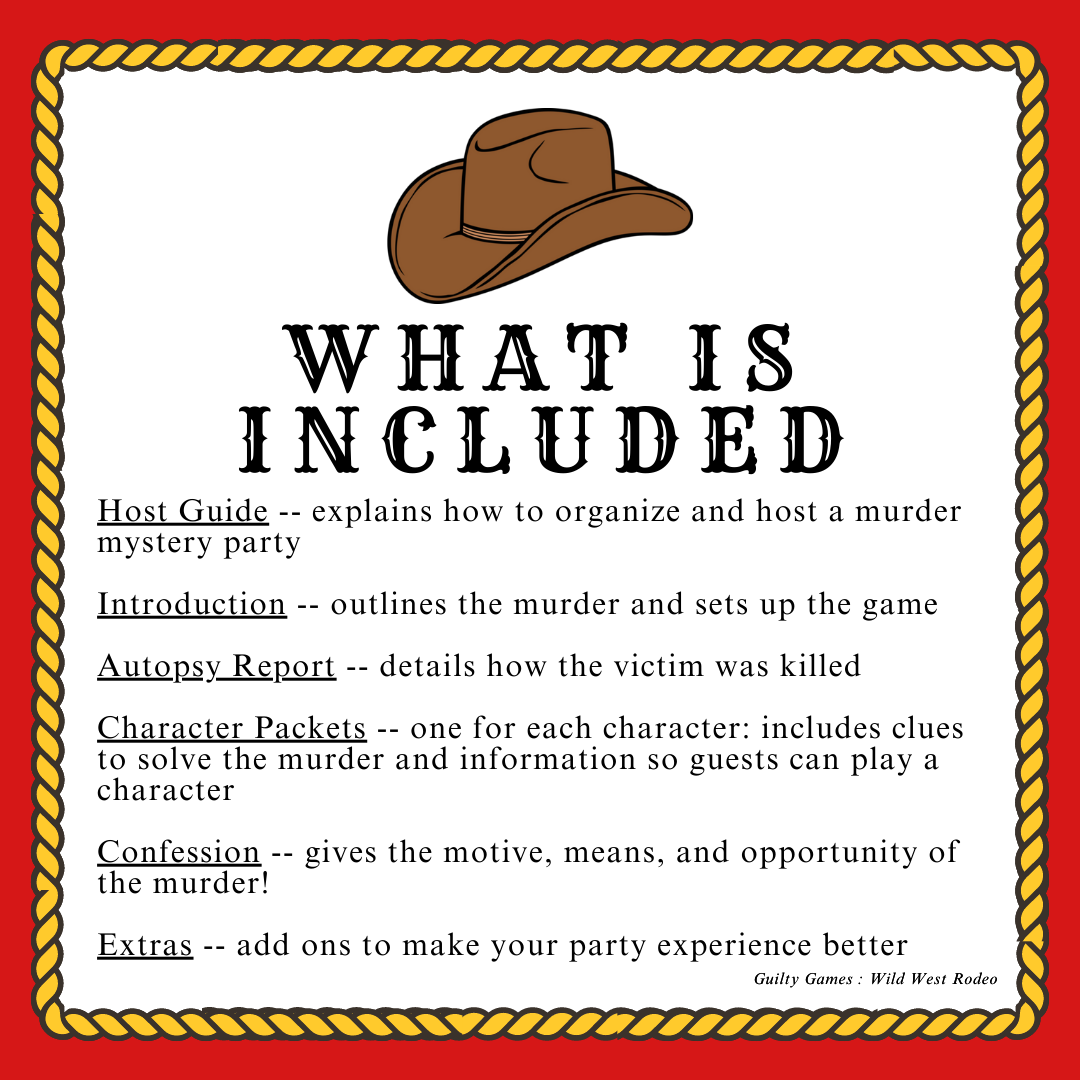 Wild West Rodeo Ripper Murder Mystery Party Game - digital files delivered via email