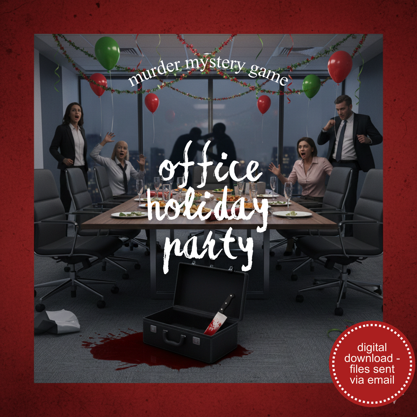 Office Holiday Party Murder Mystery Party Game Kit - digital files delivered via email