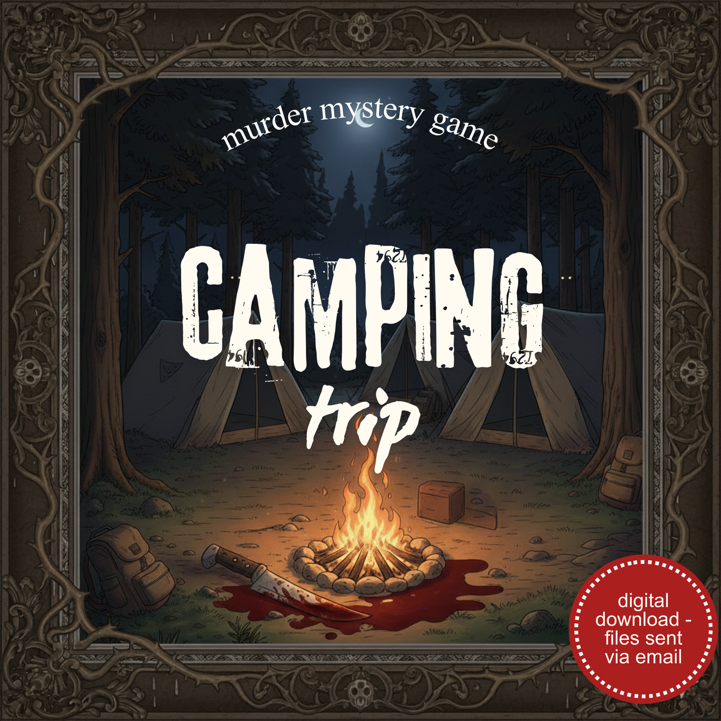 Camping Trip Murder Mystery Party Game Kit- digital files delivered via email within 24 hours, Game for Girl Scout Troop