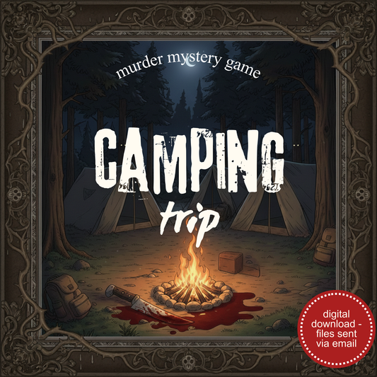 Camping Trip Murder Mystery Party Game Kit- digital files delivered via email within 24 hours, Game for Girl Scout Troop