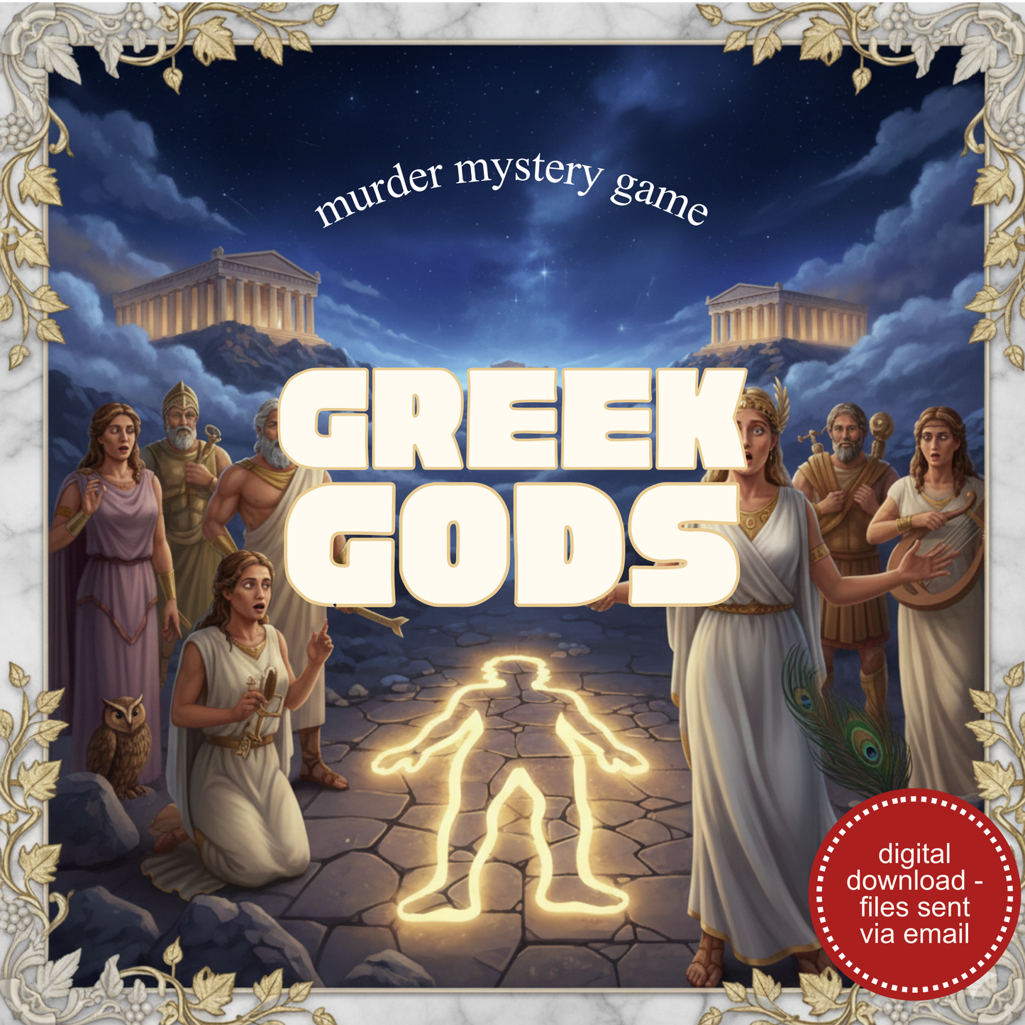 Greek Gods Murder at Mount Olympus Party Murder Mystery Party Game - digital files delivered via email